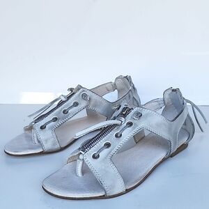 All Saints Spitalfields Kai chalk White Distressed Leather Sandals Size 38